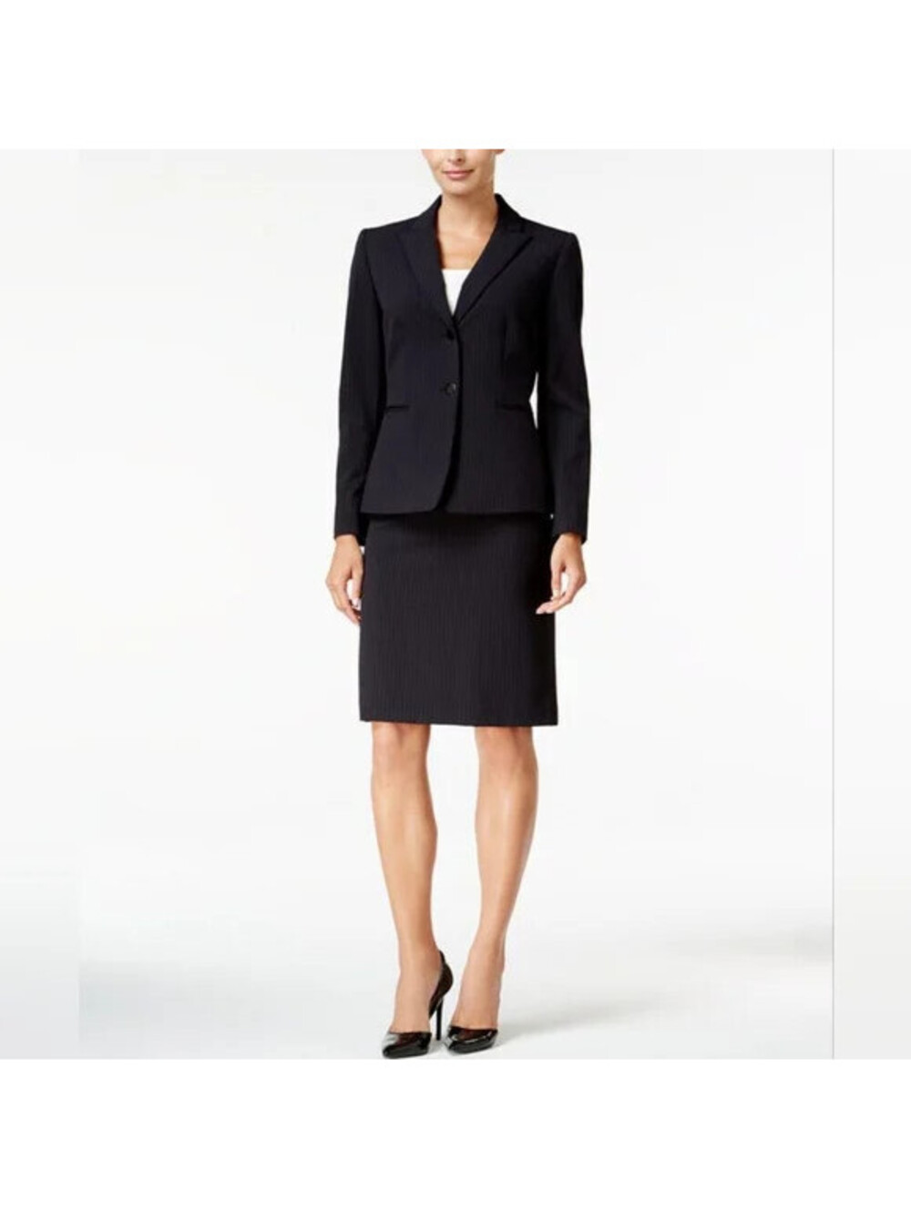 Tahari 10P Black Pinstripe Business Work Lined Skirt Power Suit Professional NWT